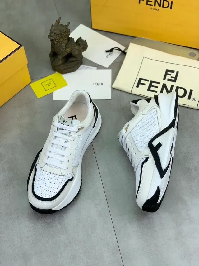 Fendi First White Black Perforated Leather Upper Contrast Trim Chunky Sneakers 3