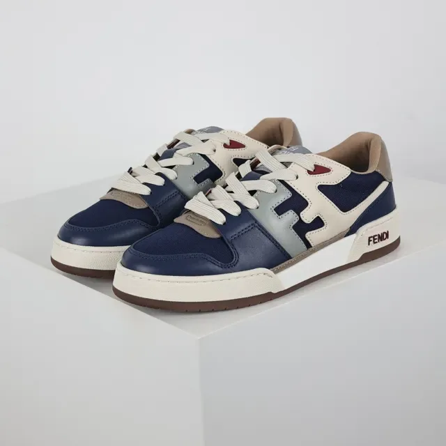 Fendi Navy Beige 低帮分层纺织皮革鞋面生活方式运动鞋 2