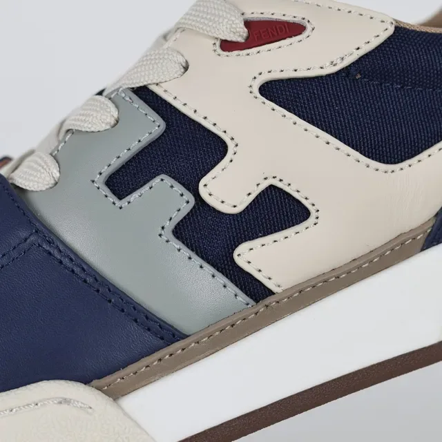 Fendi Navy Beige 低帮分层纺织皮革鞋面生活方式运动鞋 6