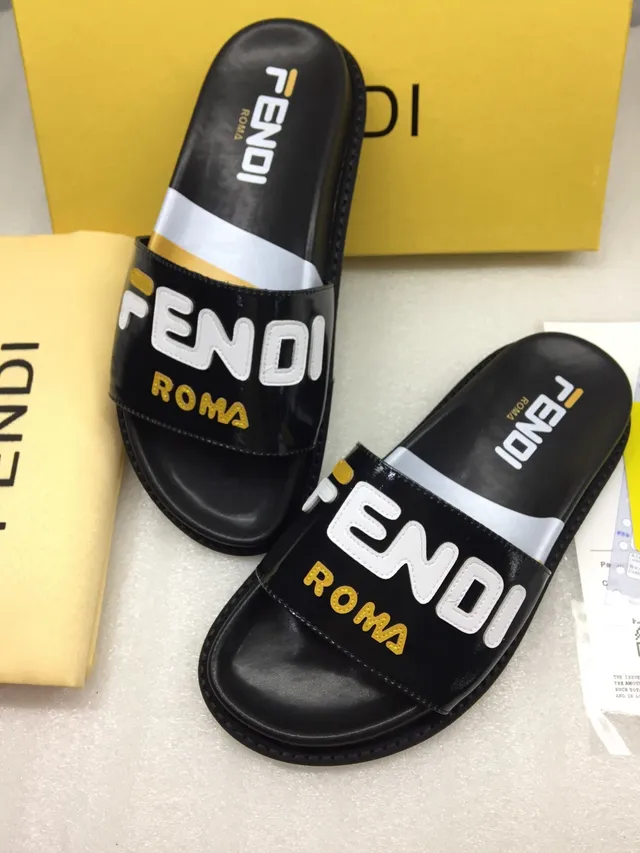 Fendi Roma Logo Black Patent Slippers 5