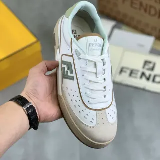 Fendi Sneakers White Beige Mint Green Perforated Leather Lifestyle Sneakers — Fendi Lifestyle Sneakers photo from the Yupoo catalog