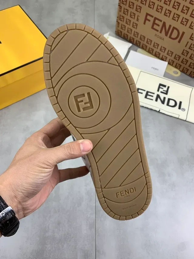 Fendi Sneakers White Beige Mint Green Perforated Leather Lifestyle Sneakers 2