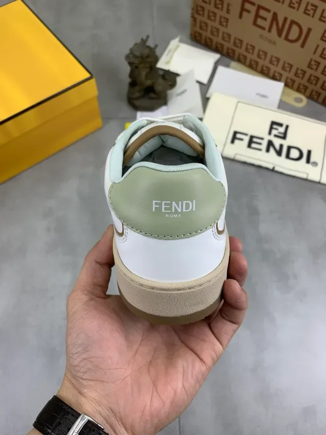 Fendi Sneakers White Beige Mint Green Perforated Leather Lifestyle Sneakers 3