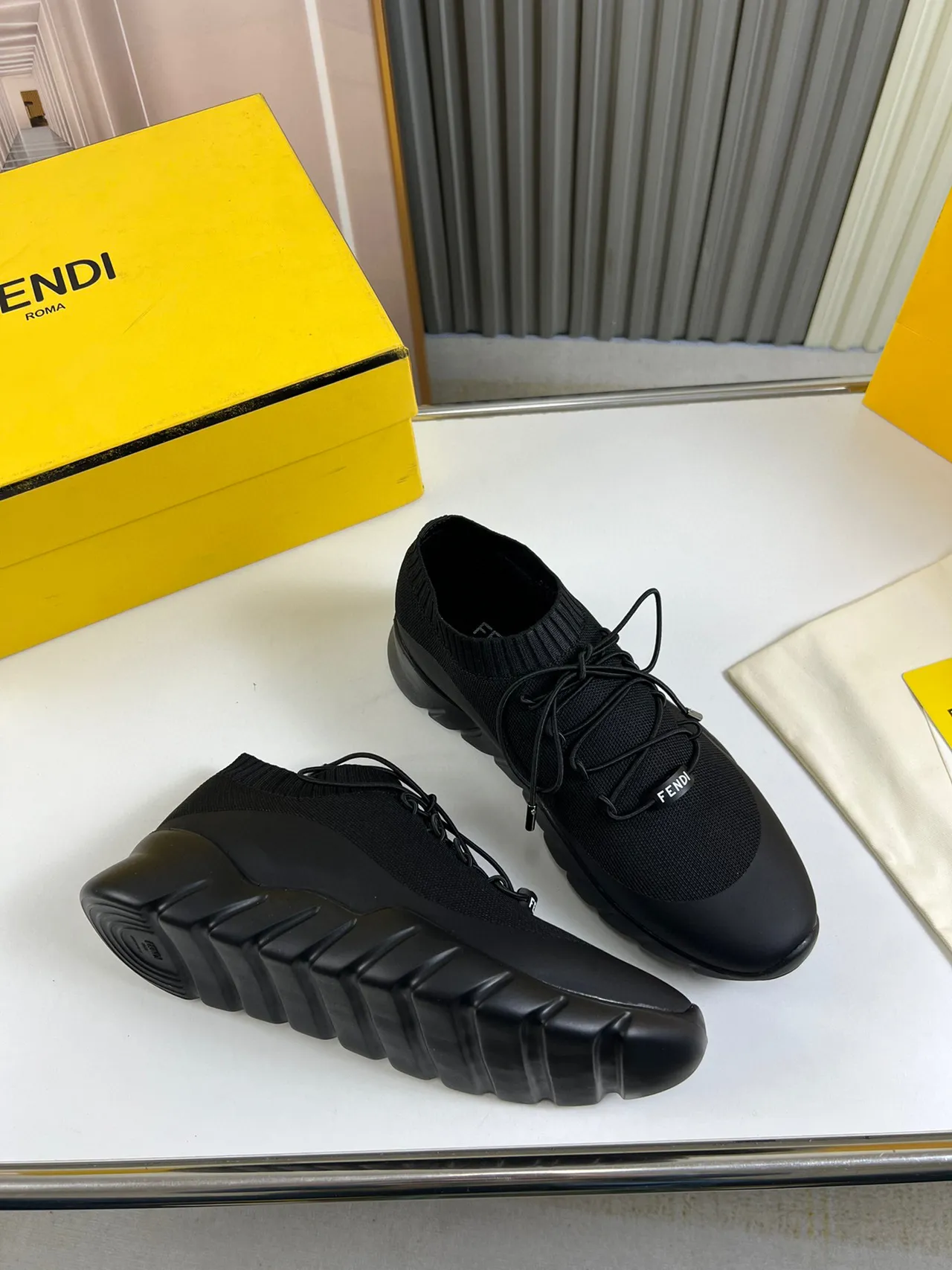 Fendi Speed Trainer Black Knit Sock-Fit Chunky Sneaker 5