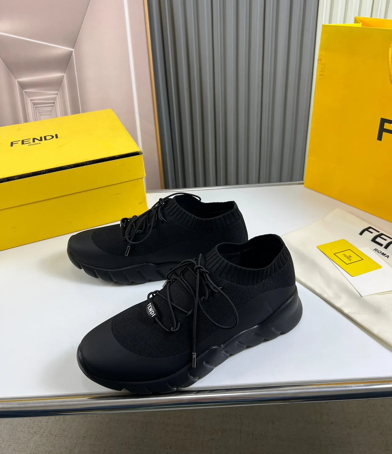 Fendi Speed Trainer Black Knit Sock-Fit Chunky Sneaker 7