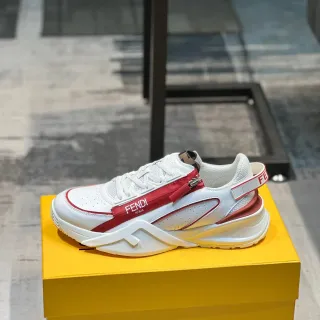 Fendi 白色红色 厚底平台鞋 穿孔皮革鞋面 休闲运动鞋