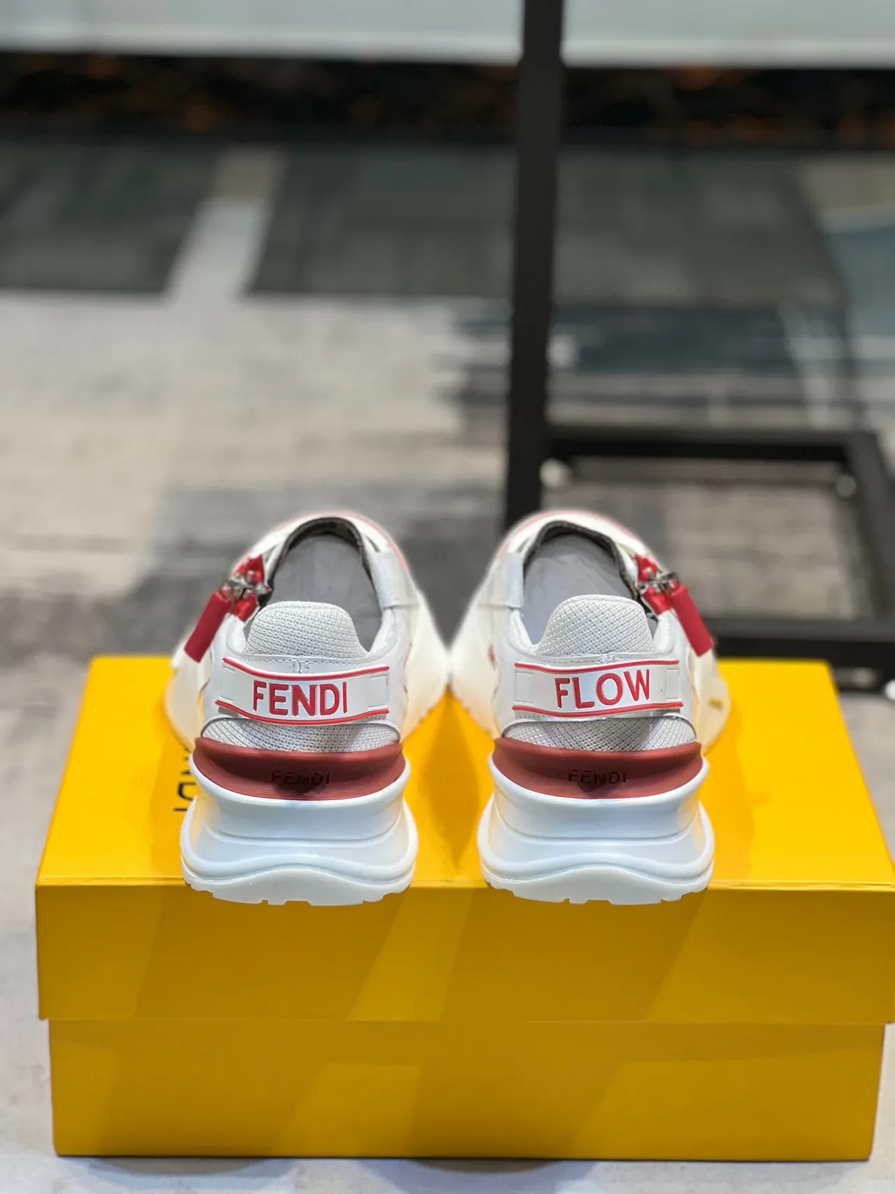 Fendi White Red Chunky Platform Sole Perforated Leather Upper Lifestyle Sneakers 2