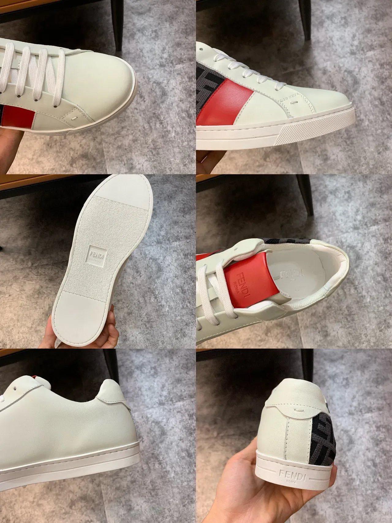 Fendi 白红 低帮 皮革和锦缎鞋面 生活方式运动鞋 2
