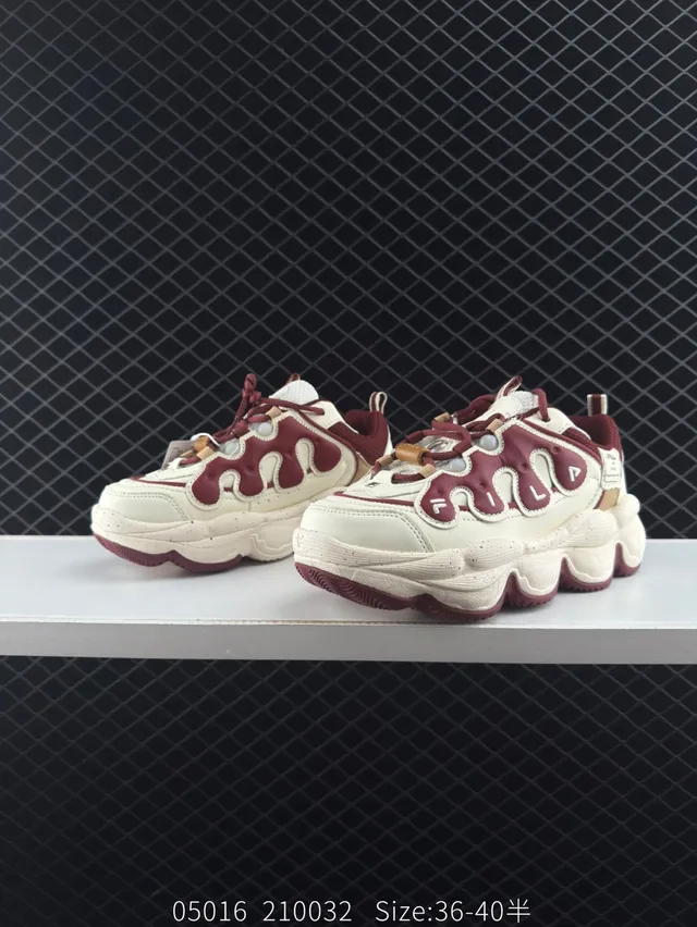 Fila PEASE بيج بورجوندي على شكل اللهب تراكب حذاء رياضي سميك 2