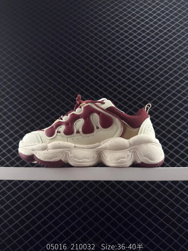 Fila PEASE بيج بورجوندي على شكل اللهب تراكب حذاء رياضي سميك 5
