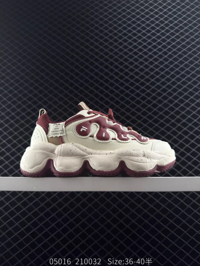 Fila PEASE بيج بورجوندي على شكل اللهب تراكب حذاء رياضي سميك 6