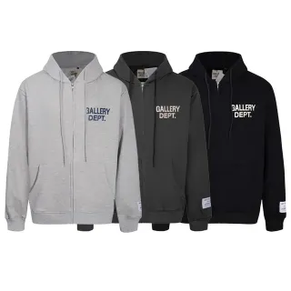 Gallery Dept Zip-Up Gray Black Hooded Hoodie