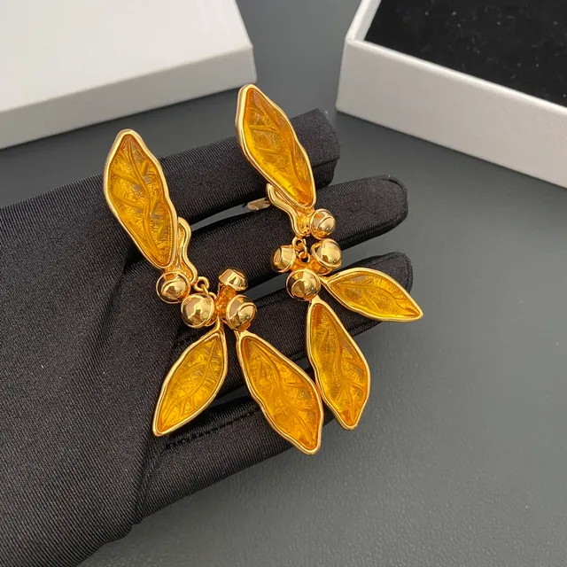 Amber Resin Leaf Clip-On Earrings 7