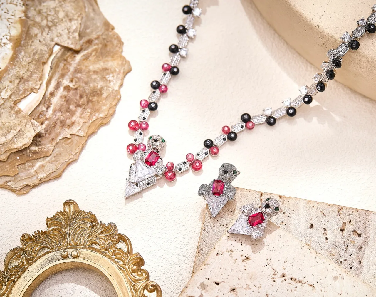 Animal-Shaped Pavé Gemstone Stud Earrings 2