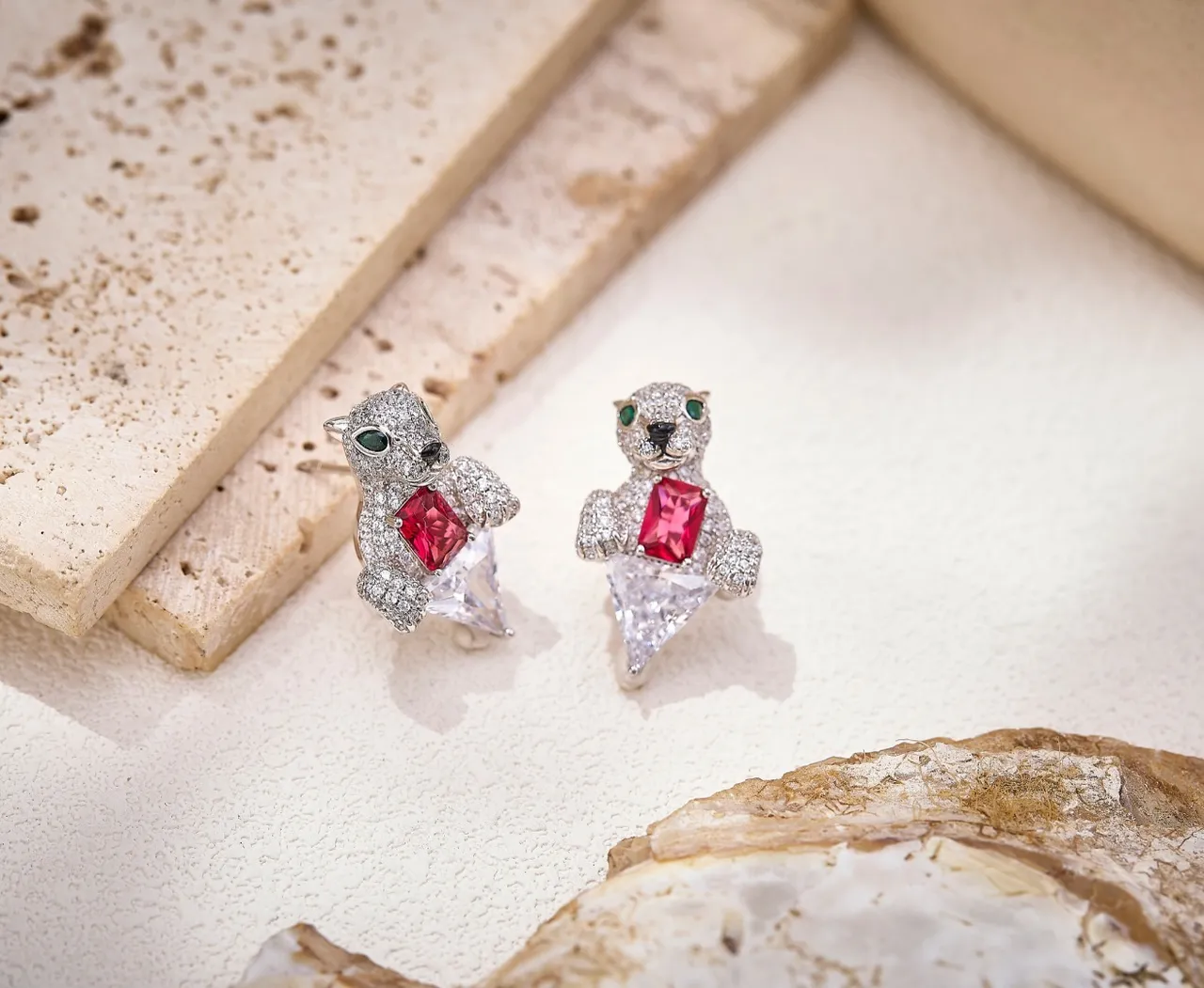 Animal-Shaped Pavé Gemstone Stud Earrings 6