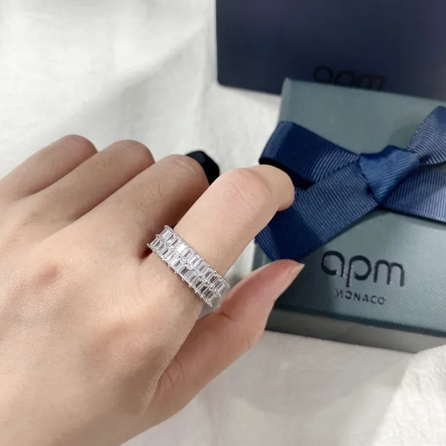 apm Monaco Multi-Row Baguette-Cut Stone Silver-Toned Ring 3