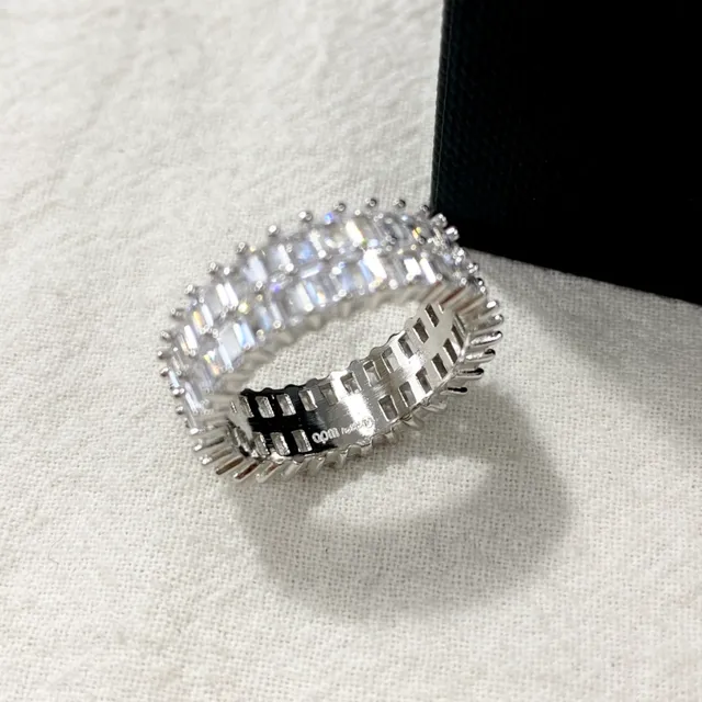 apm Monaco Multi-Row Baguette-Cut Stone Silver-Toned Ring 4