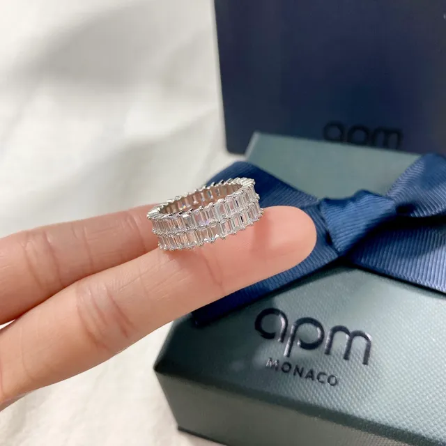apm Monaco Multi-Row Baguette-Cut Stone Silver-Toned Ring 8
