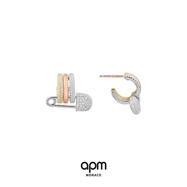 APM Monaco Safety Pin Pavé Crystal Dome Earrings 2