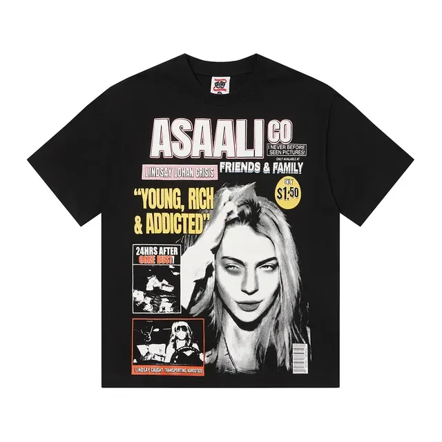 ASAWLI CO T-shirt noir à imprimé graphique Young Rich & Addicted 3