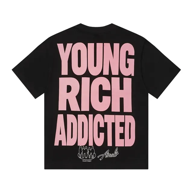 ASAWLI CO T-shirt noir à imprimé graphique Young Rich & Addicted 4