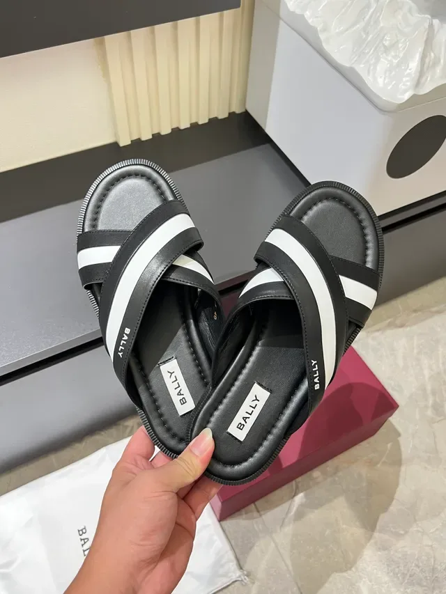 Bally Black White Crisscross Double Straps Padded Footbed Slippers 4
