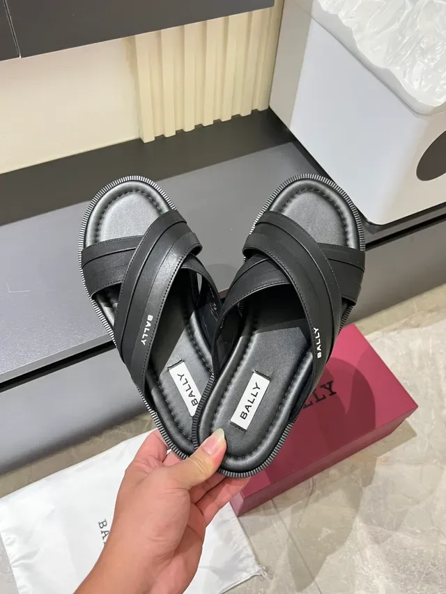 Bally Black White Crisscross Double Straps Padded Footbed Slippers 5