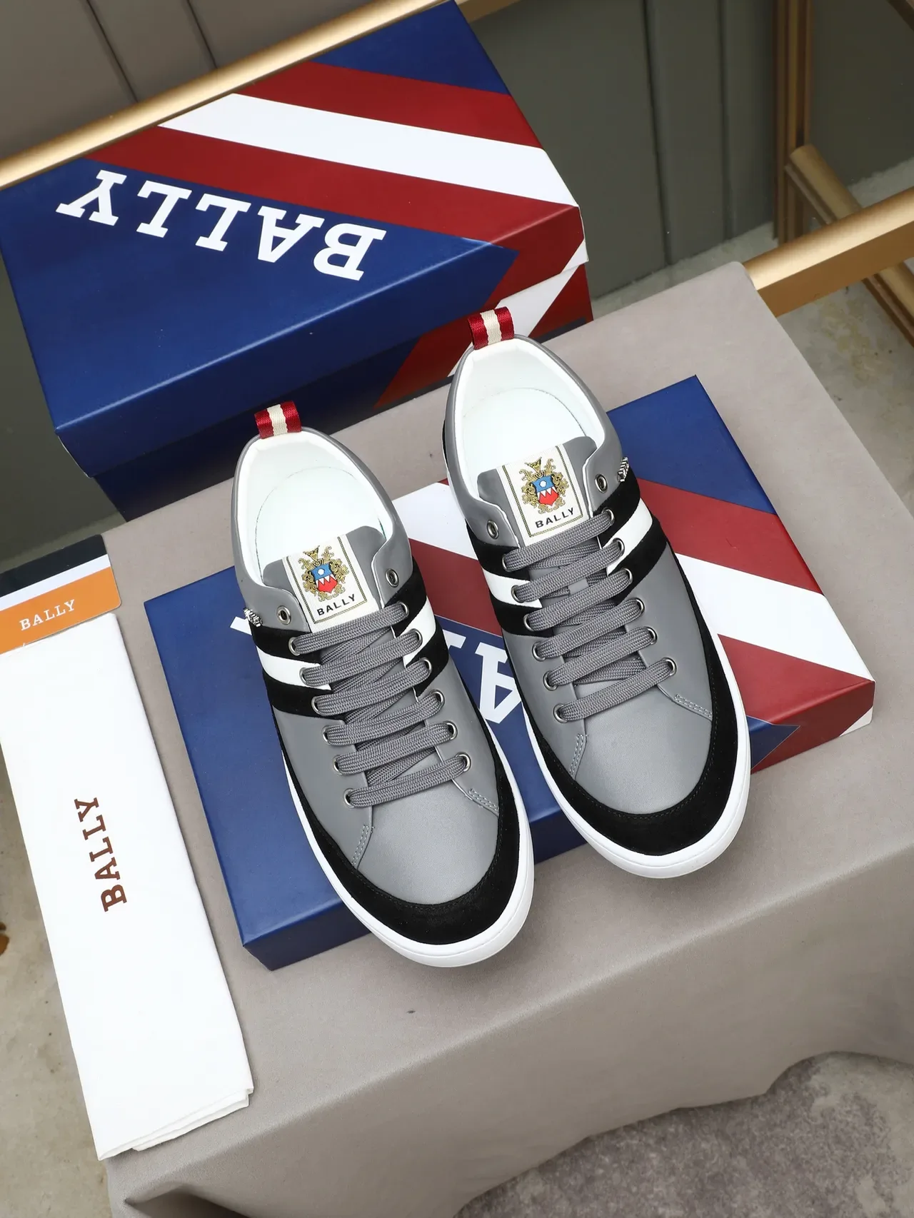 Bally Gray Black Low-Top Leather-Suede Hybrid Sneakers 2