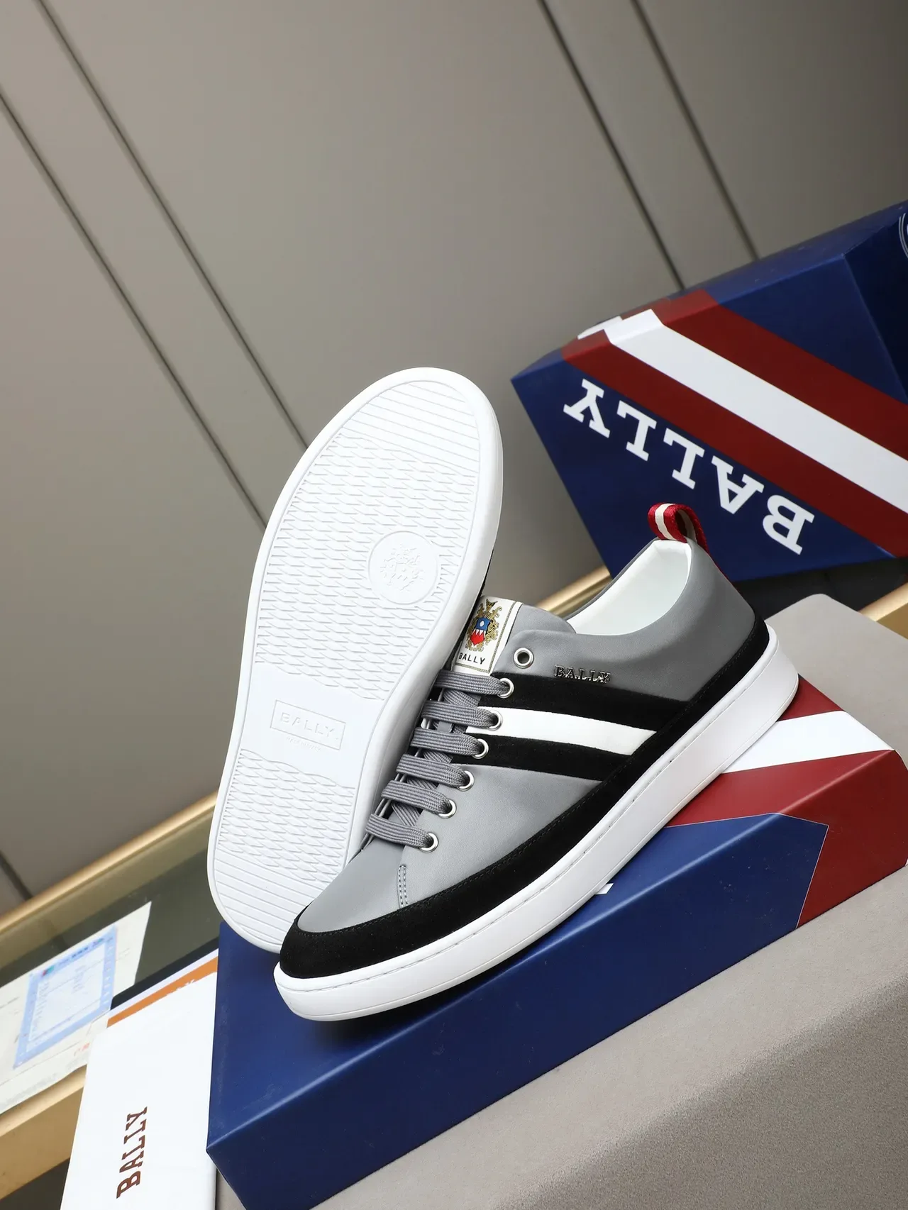 Bally Gray Black Low-Top Leather-Suede Hybrid Sneakers 4