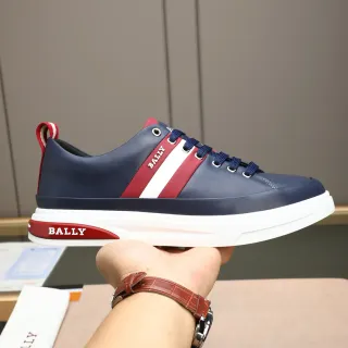 BALLY أحذية رياضية بحري أحمر جلد علوي لوح جانبي خطوطي