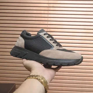 Beige and Black Mixed-Material Low-Top Lifestyle Sneaker