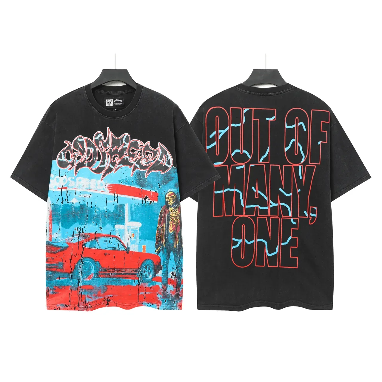 Beige Black Graphic-Print Oversized-Fit T-Shirt 2