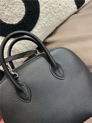 Beige Brown Dome-Shaped Top-Handle Boston Bag 6