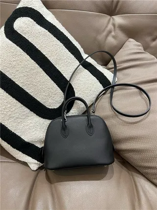 Beige Brown Dome-Shaped Top-Handle Boston Bag 8