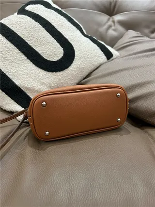 Beige Brown Dome-Shaped Top-Handle Boston Bag 11
