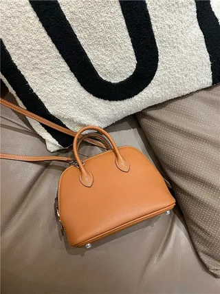 Beige Brown Dome-Shaped Top-Handle Boston Bag 15