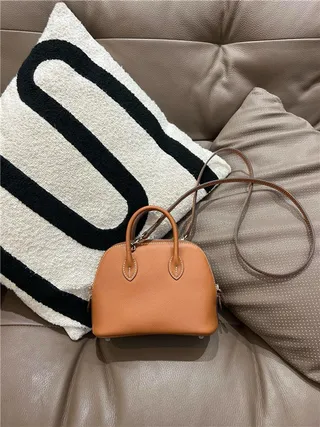 Beige Brown Dome-Shaped Top-Handle Boston Bag 16