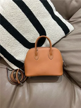Beige Brown Dome-Shaped Top-Handle Boston Bag 17