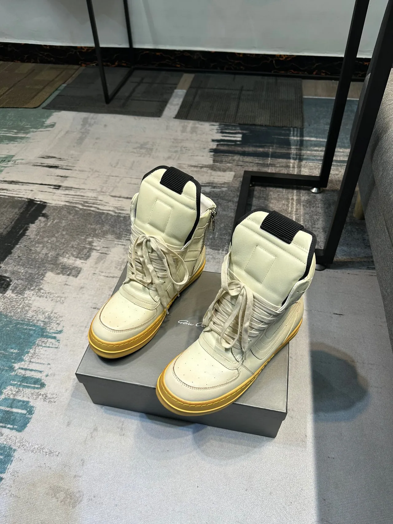Beige Gold High-Top Leather-Paneled Sneakers 5