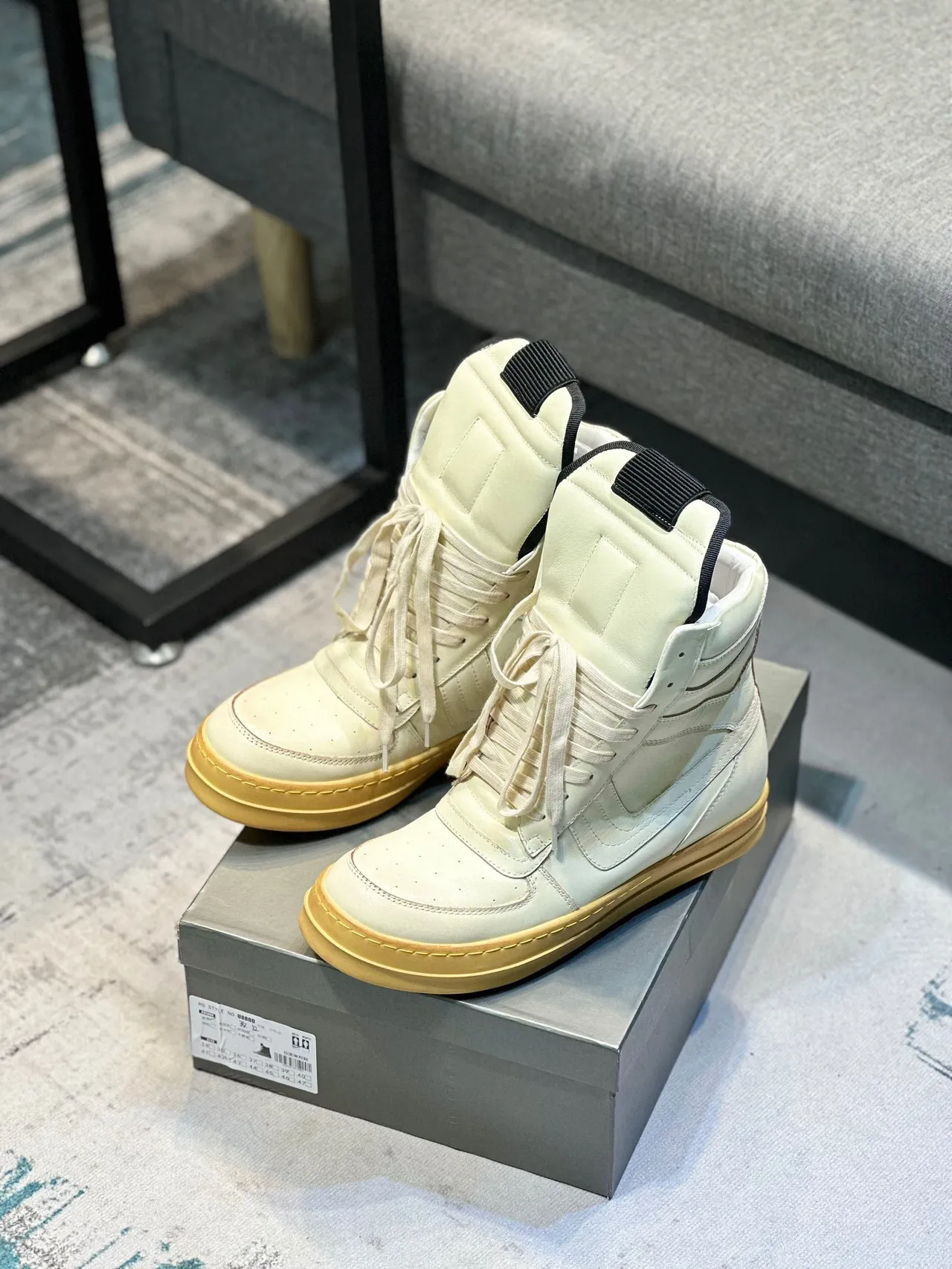 Beige Gold High-Top Leather-Paneled Sneakers 7