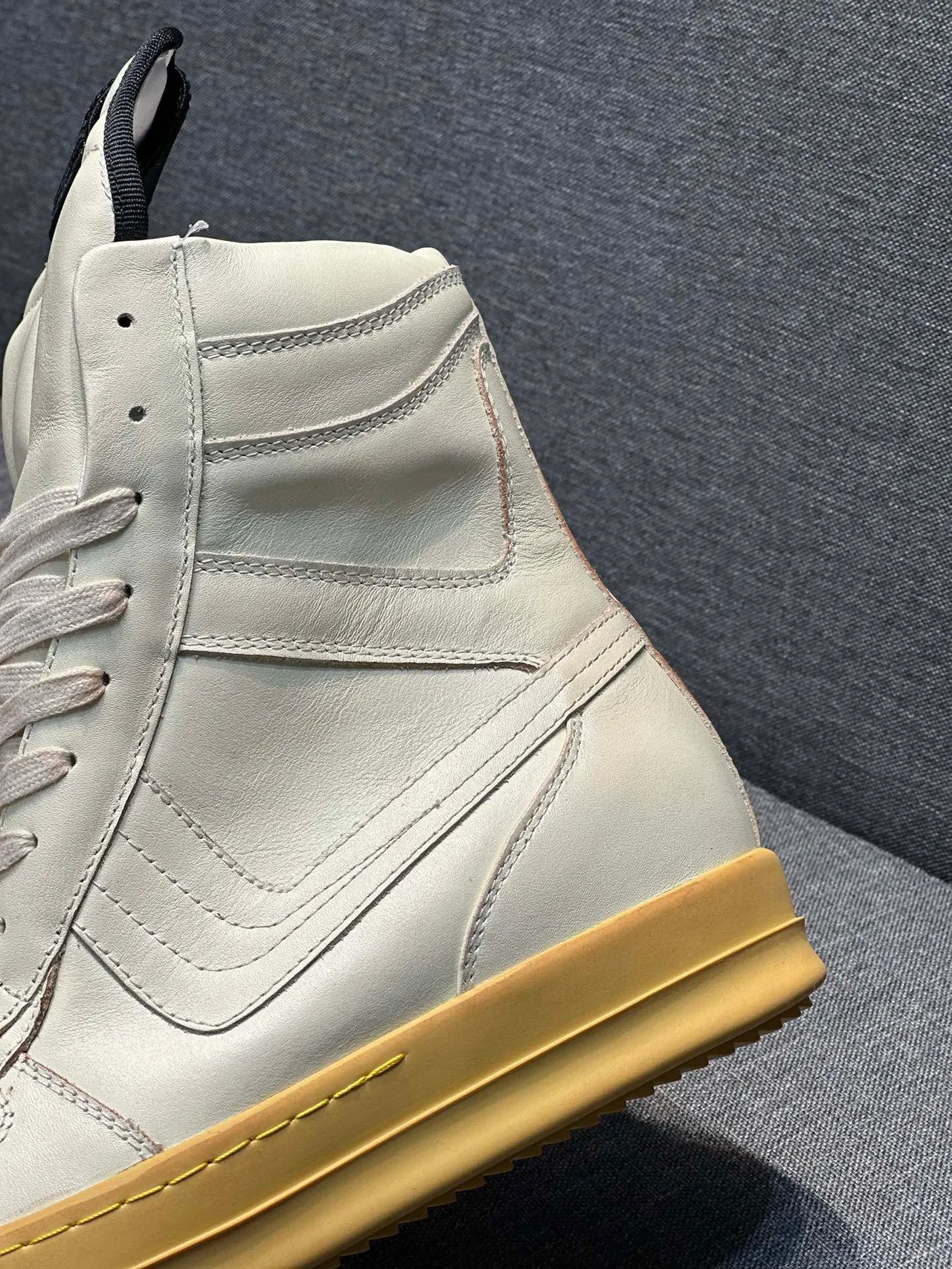 Beige Gold High-Top Leather-Paneled Sneakers 8