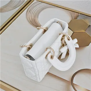 Beige Quilted Top-Handle Chain Strap Bow Accent Boston Bag 22