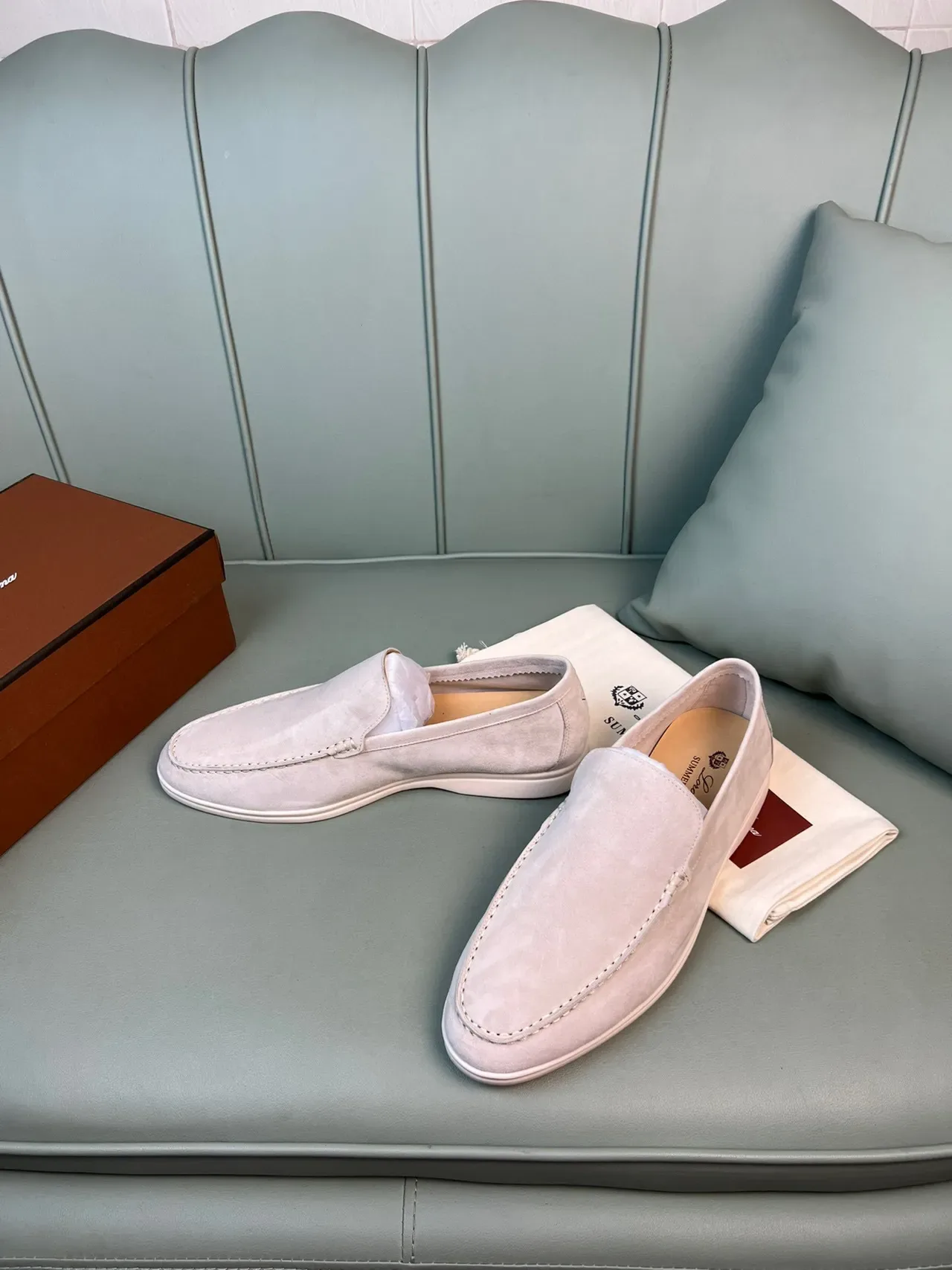 Beige Suede Moc-Toe Slip-On Loafers 8