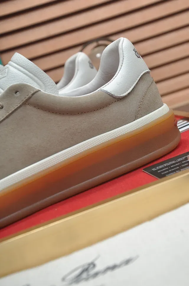 Beige White Suede Upper Gum Rubber Sole Sneakers 2