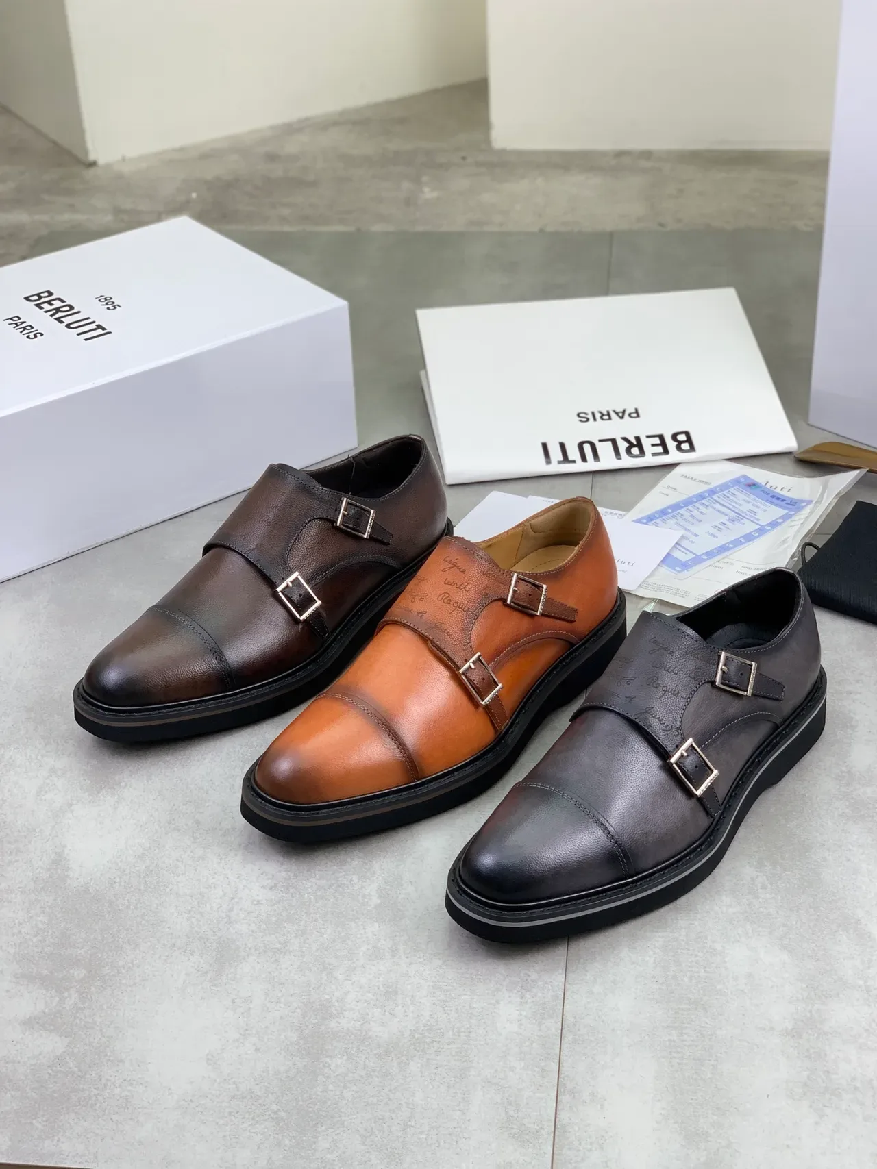 BERLUTI Double Monk Strap Cap Toe Brown Leather Monk Shoes 2