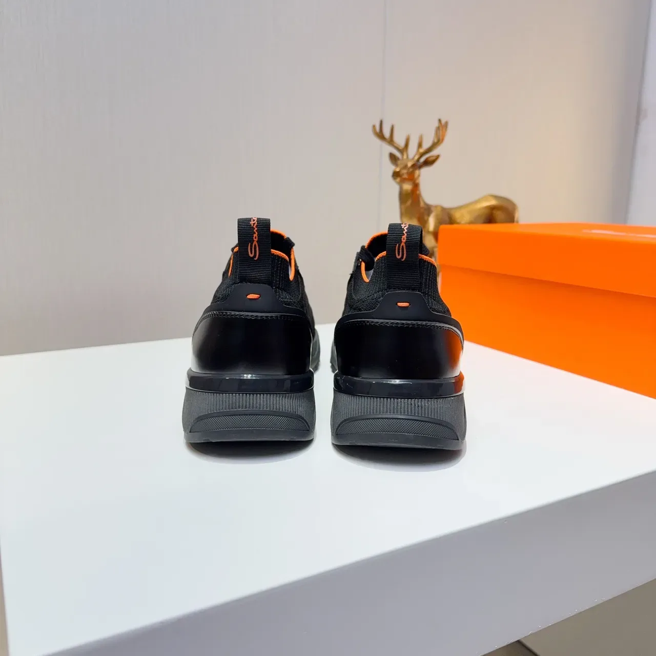Black and Orange Slip-On Knit Sneakers 2