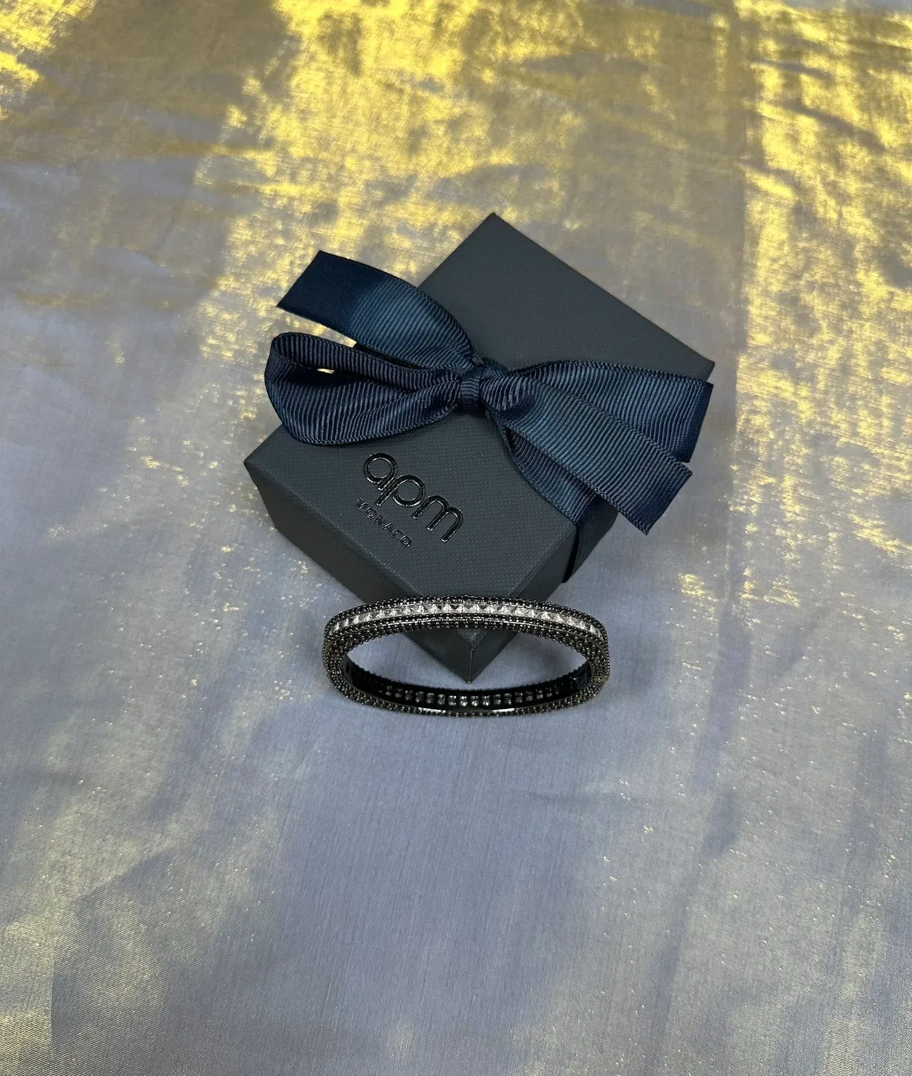 Black and Silver Pavé Double-Row Rigid Bangle Bracelet 4