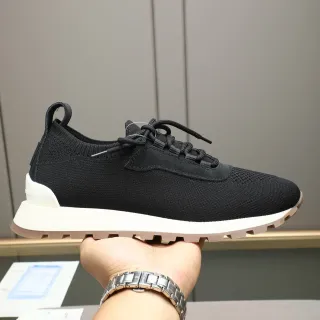 Black Beige Knit Upper Sock-Like Collar Sneakers