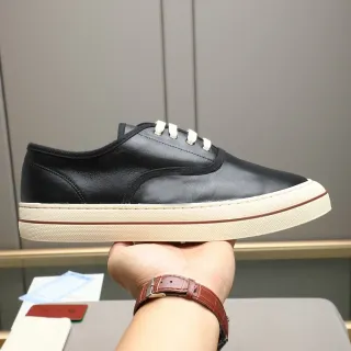 Black Beige Leather Upper Cream Rubber Sole Casual Shoes