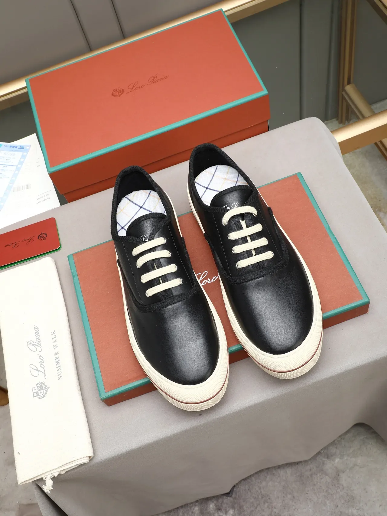 Preto Beige Couro Superior Sola Borracha Creme Tênis Casual 2